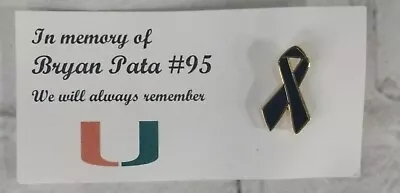 University Of Miami Hurricanes In Memory Of Bryan Pata #95 Black Lapel Pin/Card • $13.96