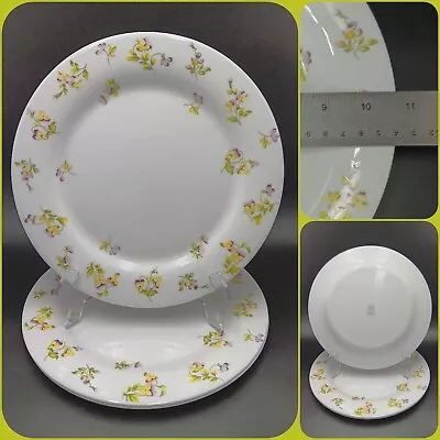 3 Martha Stewart Everyday Dinner Plates 10.5  France Yellow Purple Pansy Flower • $28.95