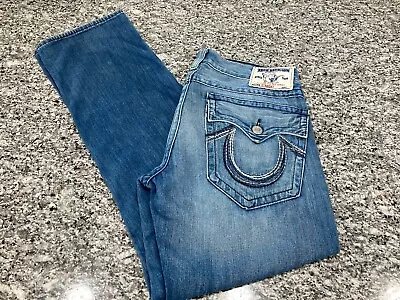 True Religion World Tour Section Straight Jeans Men’s Size 34x34 Blue Flaps Dist • $31.99