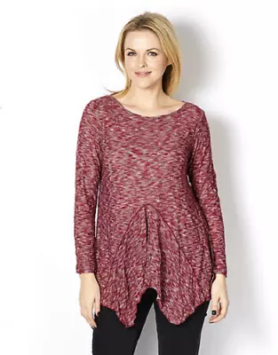 Yong Kim Crinkle Knit Sharkbite Hem Tunic Cranberry Size 10 New • £23.99