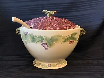 Jamberry By Pfaltzgraff Tureen With Lid And Ladle Green Leaves Cherries & Grapes • $55