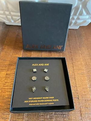 ALEX AND ANI Swarovski Crystal Jet & Path Of Life Stud Earring Set Of Three NIB! • $14.99