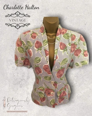 £69 • Buy Charlotte Halton Vintage Duck Egg Blue Short Sleeved Floral Jacket  UK 12