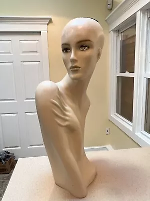 $79 • Buy Vtg Female Mannequin Head/Shoulder-Hat-Wig-Form-Display-24” Neck-Pierced Ears