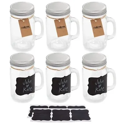 California Home Goods (6 Pack) 16oz Mason Jar Mugs W/ Lids & Chalkboard Labels • $19.99