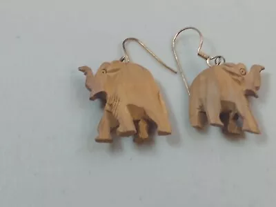 Vintage Wooden Carved Elephant Earrings  • $9.99