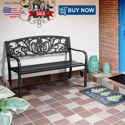 Outdoor Metal Bench Garden Patio Bench Durable Sturdy Heavy Duty Iron 400lb • $129.65