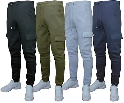 Mens Slim Fit Jogging Bottoms Cargo Combat Plain Skinny Track Sweat Pants S-2XL • £15.99