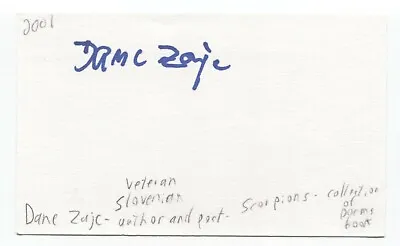 Dane Zajc Signed 3x5 Index Card Autographed Signature Author Writer Poet • $65
