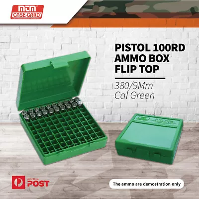 Mtm Pistol 100 Rnds Ammo Box Flip Top 380/9mm Cal - Green #p-100-9-10 • $25