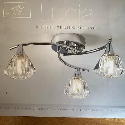 Lucia 3 Light Ceiling Fitting ; Faceted Glass Shades Semi Flush Chrome G9 Bulb • £29.50