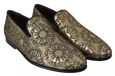 NEW! DOLCE & GABBANA Gold Bordeaux Jacquard Mens Loafers Dress Shoes • $385