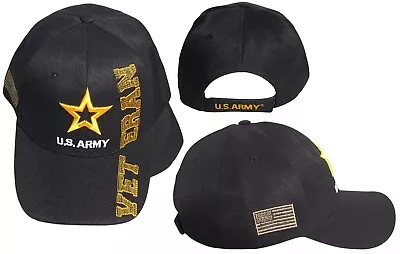 Army Star Logo With Veteran Letters Black Embroidered Cap Hat CAP491G - Licensed • $12.88