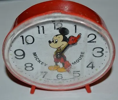 Vintage Red Plastic Mickey Mouse Small Child's Alarm Clock NEEDS FIX Rare • £17.53