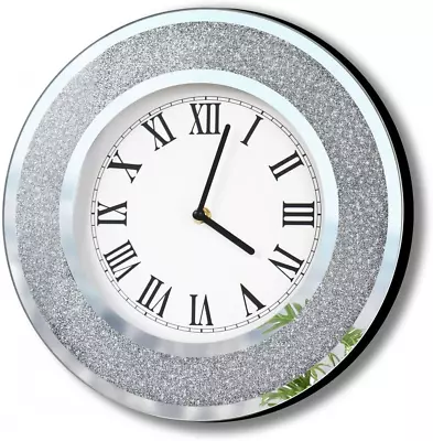 Bling Silver Round Mirror Clock 12Inch. Glam Sparkle Twinkle Shining Mirrored Wa • $52.03