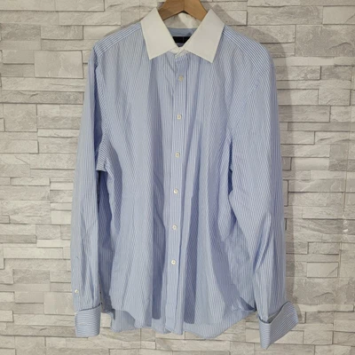 £8.80 • Buy Mens JASPER CONRAN Long Sleeved Shirt Formal Blue White Striped Cotton Neck 17.5