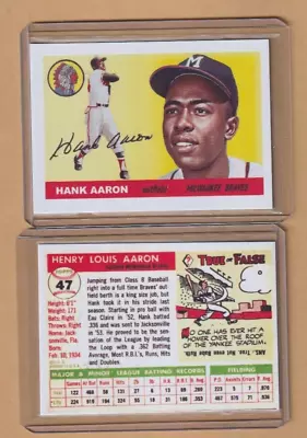 Hank Aaron 1955  Style-newly Created Front-topps Back-glossy-milwaukee Braves • $6