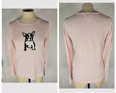 J. Crew SZ Small Sweater French Bulldog Graphic Pink Crew Neck Factory • $14.44