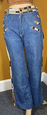 Vintage 70’s Hippie Patchwork Denim Jeans Laura Accessories 11/12 Bellbottom • $228