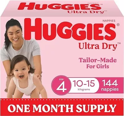 Huggies Ultra Dry Nappies For Girls Size 4 10-15kg Nappies 144pk • $107