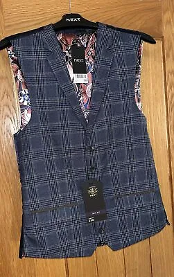 Next Heritage Tailoring Waistcoat Size 36R Slim Fit Blue Check • £18