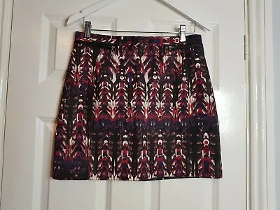 H&M Ethnic Tribal Print Mini Skirt Size 12 Multicolour Faux Leather Zip Detail • $12.63