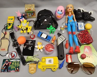 Vintage Junk Drawer Lot Toys Trinkets Stickers Keychains Figurines And More • $15