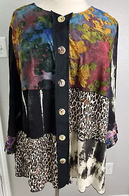 Caleoas Womens Tunic Mixed Media Art To WearTop Size 2X Boho Embroidered • $24.99