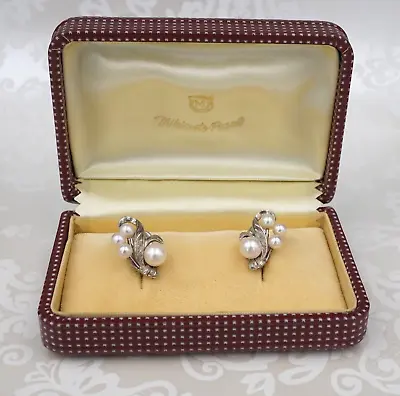 Vintage Mikimoto Pearl Earrings Sterling Silver Cluster Screw Backs Box ES2471 • $363.80