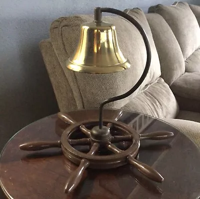 Vintage Brass Ships Bell And Bakelite? Ships Wheel Wall Hanging  16”x 14” • $50