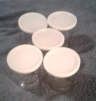 Vintage Ball Set Of 5 - 8 Oz. Jelly Glasses With White Plastic Lids • $18