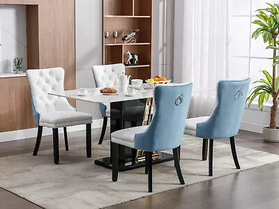 Modern Velvet Dining Chair Set PU Faux Leather Wood Kitchen Metal Upholstered • $639.99
