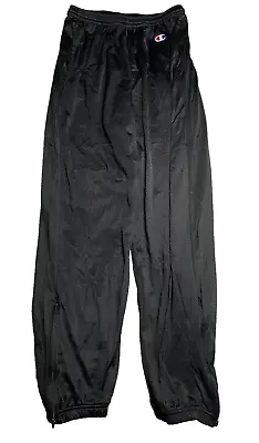 Vintage Champion Mesh Jersey Jogger Men's Large Zip Bottom Pants Black Lined • $16.99
