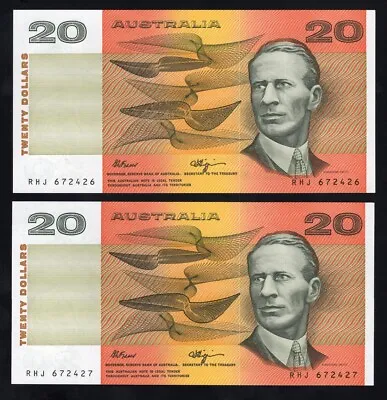 1989 Australia 20 Dollars Banknotes - Uncirculated Consecutive Pair - R412 • $160