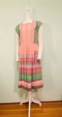 VTG 80s Summer Casual Dress In Pink With Multicolor Stripes And Patch Pockets • $24.99