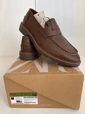 Zara NWB Sport Moccasins Leather Loafer Brown Size 6 • $34.99