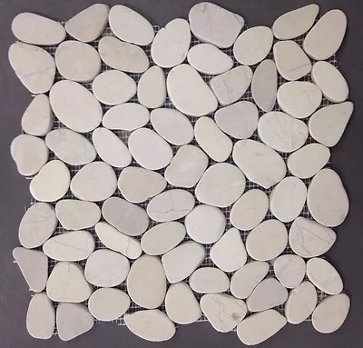 White Pebble Flat Tile 12 X12  River Rock Stone Mosaic Wall Shower Floor Meshed • $12.99