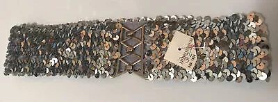 Women's Silver Sequin DISCO BLING 70's Vintage SEXY Fashion Designer Belt XS New • £17.13