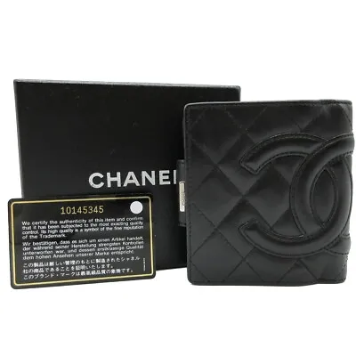 CHANEL CC Logo Cambon Bifold Wallet Purse Patent Leather Black France M427 • £207.01