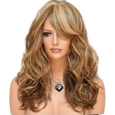 23  Women Long Blonde Curly Wig Natural Wavy Hair Wigs W/ Bangs Cosplay Party • $14.71