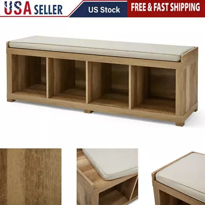 Mudroom Foyer Storage Bench Wood Organizer Entryway Seat 4 Cube Heavy Duty New • $162.45