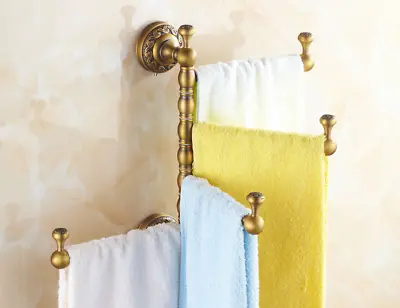 Swivel Towel Bar Antique Brass 4 Arm Swing Towel Rack Rotate Bathroom Wall Mount • $74.61