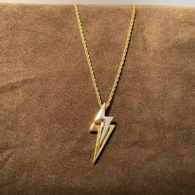 Vintage CROWN TRIFARI Modernist Necklace Gold Silver Tone Lightning Bolts • $29.50