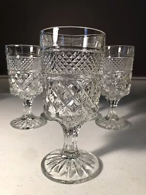 VTG ANCHOR HOCKING Wexford Crystal Diamond Patern Glass Wine Water Footed Goblet • $12