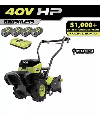 Ryobi RY40720 40v HP Electric Brushless Rear Tine Tiller 18  With 4 Batteries • $999