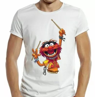 Animal T-shirt Muppet White 80s 90s Retro Tee Drummer Funny Wild Kermit Piggy Uk • £5.99