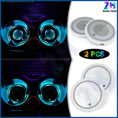 $9.99 • Buy 2PCS 7-Colors LED Car Cup Bottle Holder Mat Coaster Pad Atmosphere Lights Decor