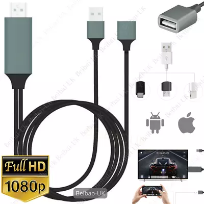 1080P USB HDMI Cable Phone To Digital TV HDTV AV Adapter For IPhone IPad Android • $12.12