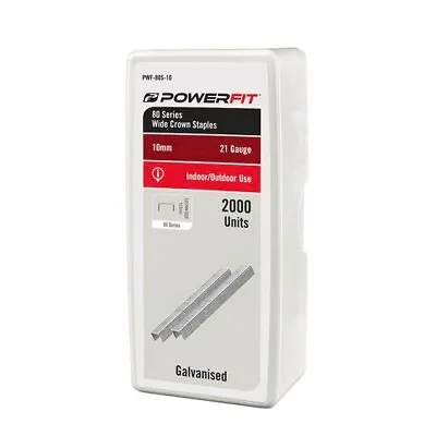 PowerFit 10mm 80 Series Wide Crown Electro-Galvanised Staple – 2000 Pack • $15.56