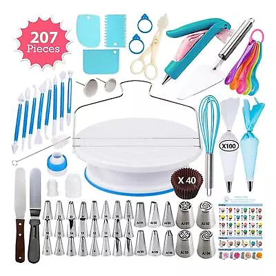 207x Cake Decorating Kits Supplies Cake Nozzle Tips With Cake Turntable Homemade • £36.05